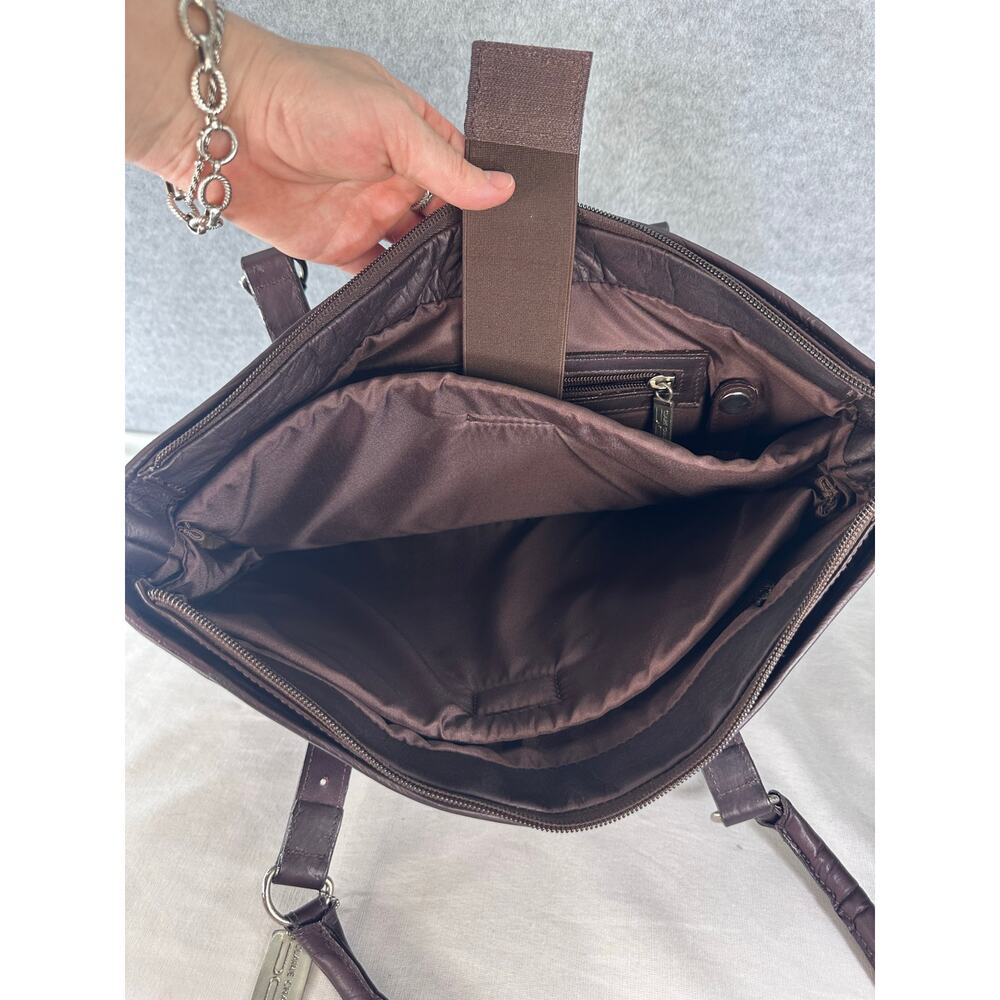Claire Chase Executive 13"-15" Laptop Bag Dark Brown Leather Pockets Business - Picture 7 of 15